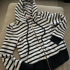 Juicy Couture Black White Striped Hoodie, Medium